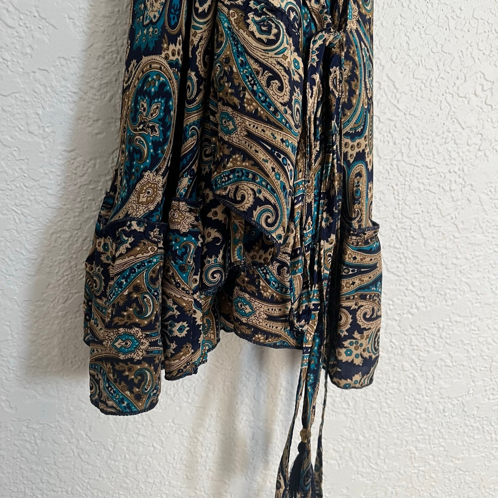 Women's Navy & Beige Paisley Backless Mini Dress S Viscose - Picture 3 of 8